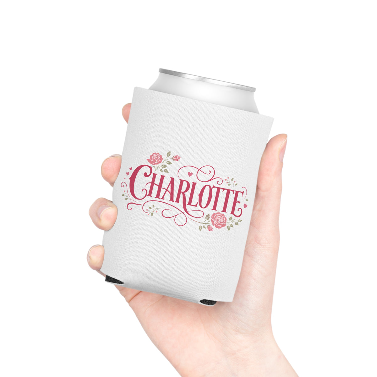 Personalized Name Can Cooler, Floral Drink Holder, Custom Beverage Sleeve, Rose Design, Birthday Gift for Her, Bridesmaid Gift, Summer Party