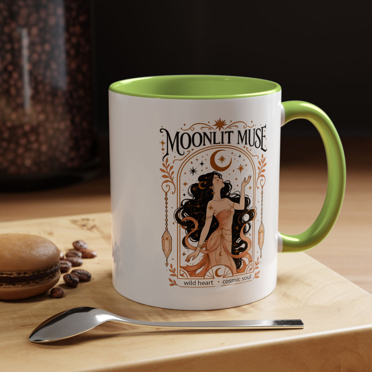 Moonlit Muse Coffee Mug, Celestial Goddess Art Mug, Mystic Moon Aesthetic Cup, Boho Spiritual Gift for Women, Cosmic Soul Coffee Mug