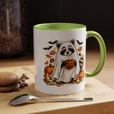 Cute Raccoon Halloween Mug, Ghost Costume Coffee Cup, Spooky Pumpkin Gift for Animal Lover, Fall Birthday or October Office Desk Decor