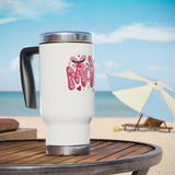Mom Stainless Steel Travel Mug, Mother's Day Coffee Cup, Bow Heart Drinkware, Gift for Mom, Cute Insulated Mug, Mom Appreciation Gift