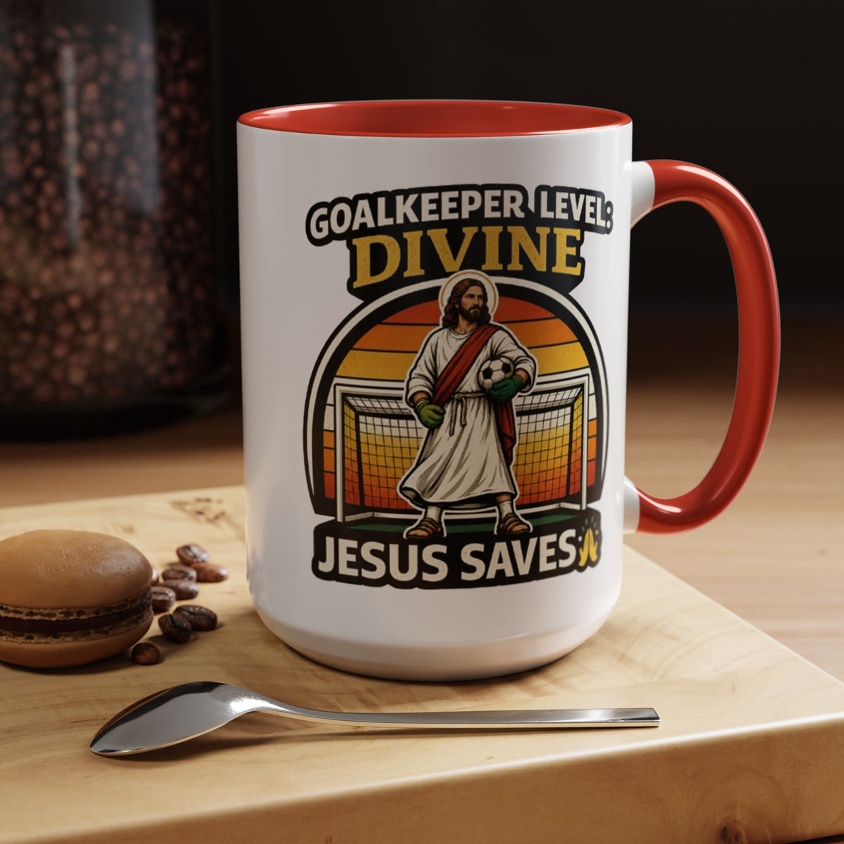 Christian Soccer Goalkeeper Mug, Jesus Saves Coffee Mug, Faith Based Sports Gift, Soccer Player Christian Mug, Goalie Gift for Believers