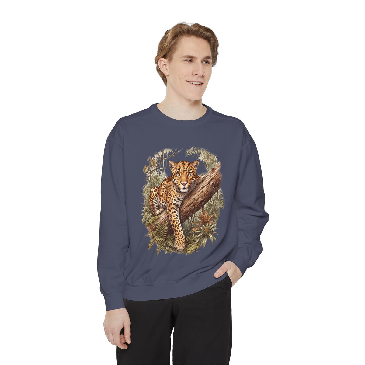 Vintage Leopard Jungle Sweatshirt, Tropical Big Cat Crewneck, Wildlife Nature Lover Gift, Botanical Safari Graphic Cozy Pullover Top