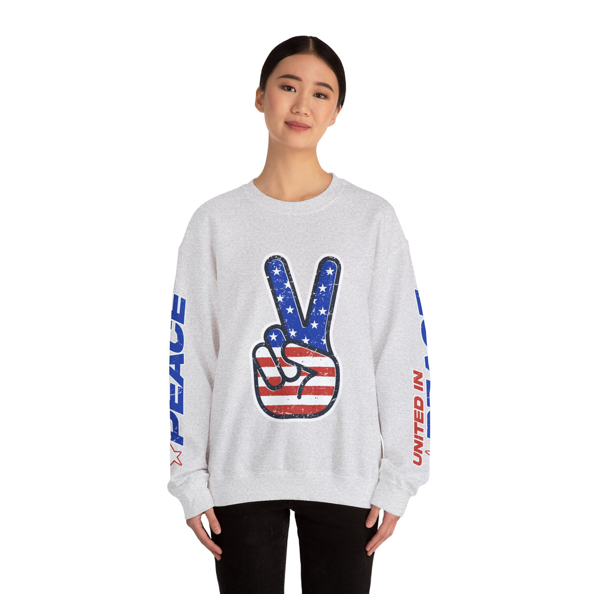 United in Peace Sweatshirt, Patriotic Peace Sign Crewneck, American Flag Pullover, USA 250th Anniversary Outfit, Fourth of July Gift
