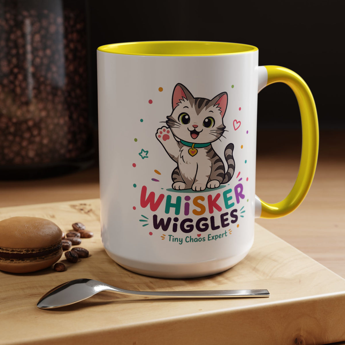 Cute Cat Lover Mug, Personalized Cat Name Coffee Cup, Whisker Wiggles Cat Mom Gift, Funny Kitty Mug for Pet Owners and Cat Lovers