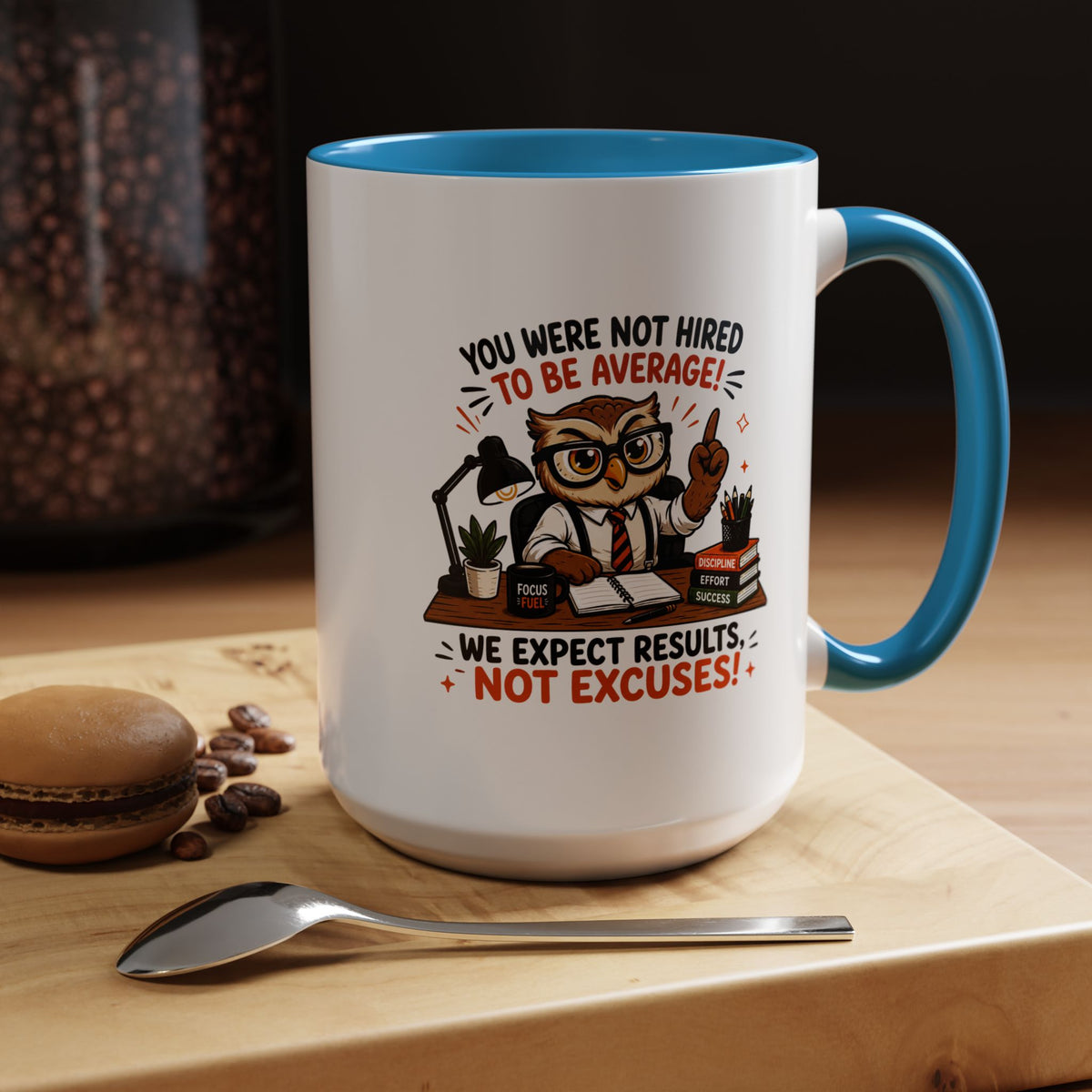 Funny Motivational Office Mug, Results Not Excuses Coffee Cup, Tough Love Gift for Employee, Coworker, Boss or Entrepreneur, Workplace Humor