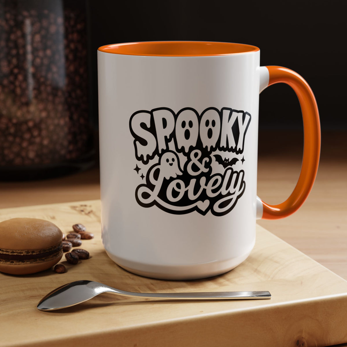 Spooky and Lovely Mug, Cute Ghost Halloween Coffee Cup, Black and White Spooky Season Gift for Her, Gothic Fall Drinkware
