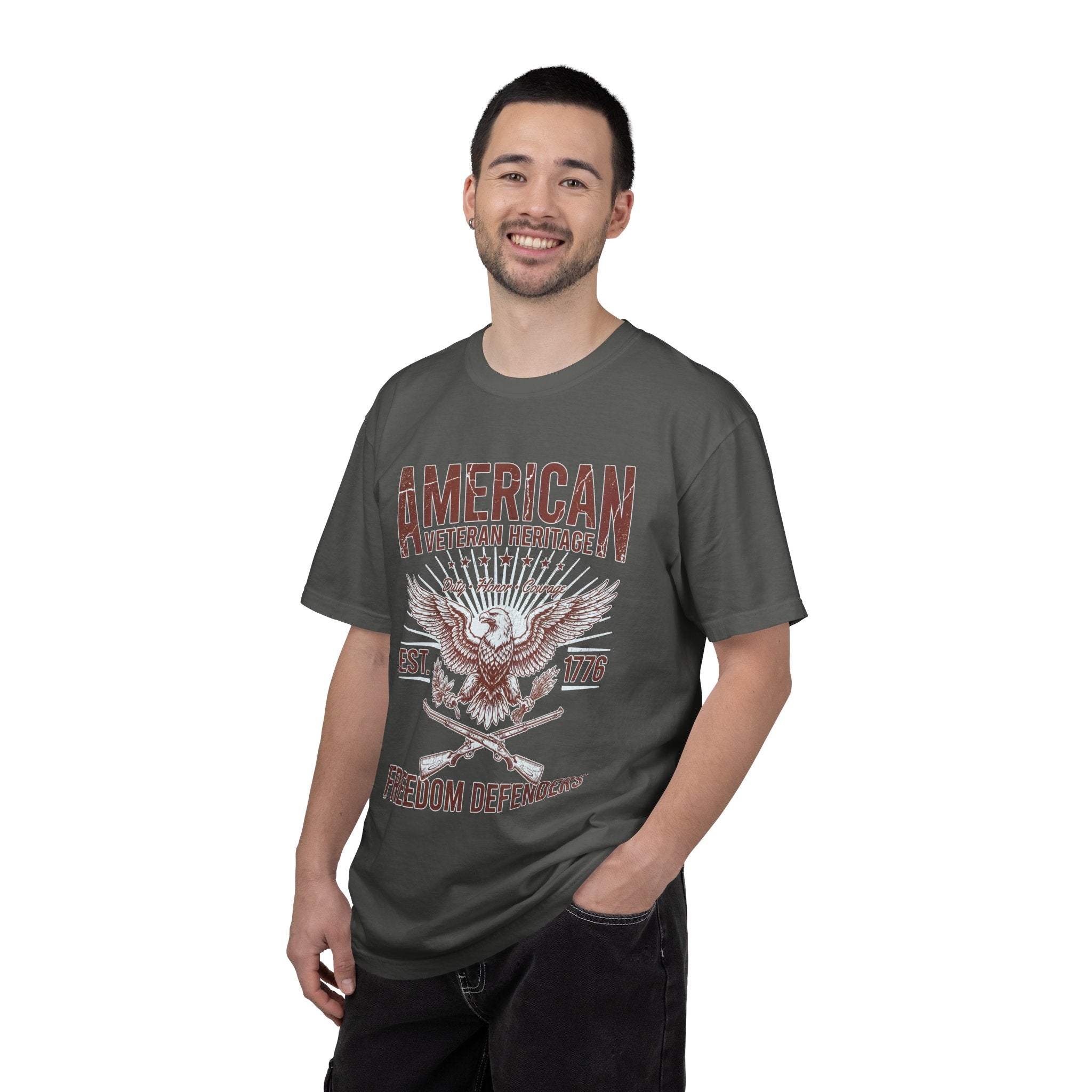 American Veteran Heritage Shirt, Freedom Defenders T-Shirt, Patriotic Eagle Gift, Veterans Day or Military Retirement Tee for Proud Veteran