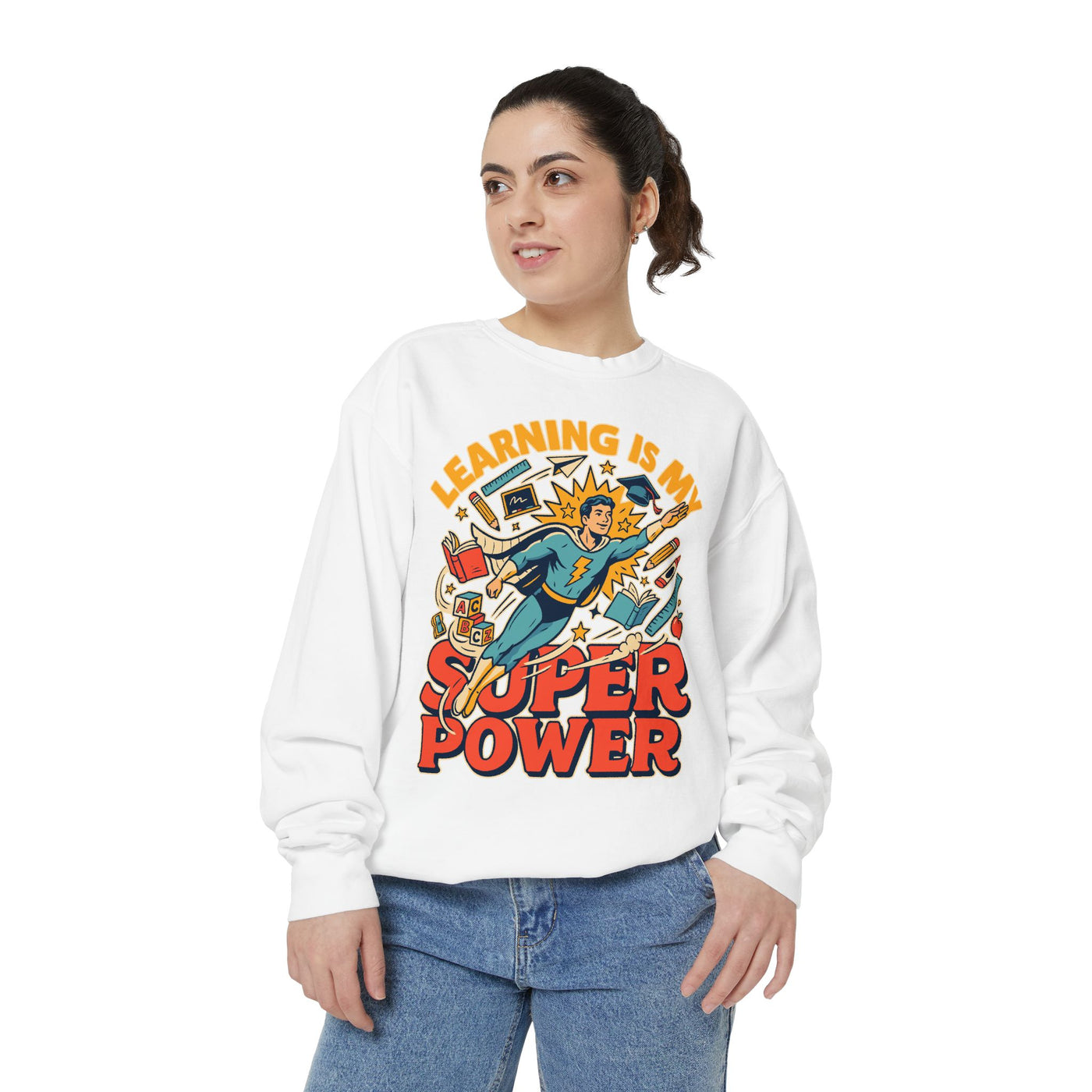 Teacher Comfort Colors Sweatshirt, Learning Is My Superpower Shirt, Elementary Teacher Gift, Classroom Sweatshirt for Educators