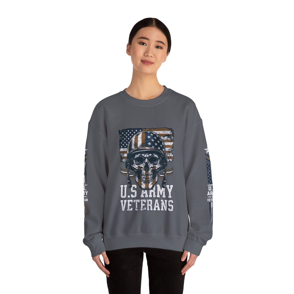 US Army Veterans Sweatshirt, Military Skull Crewneck, American Flag Veteran Pullover, Army Veteran Gift, Memorial Day or Veterans Day