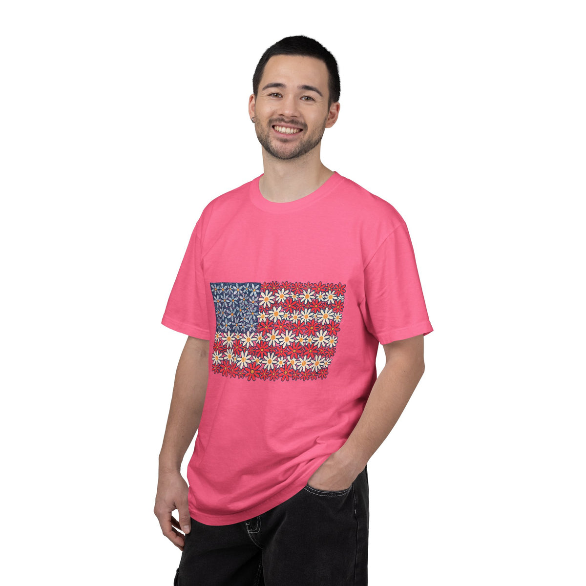 American Flag Floral Shirt, Patriotic Flower Graphic Tee, Vintage Americana T Shirt, Fourth of July Outfit, Red White Blue Gift