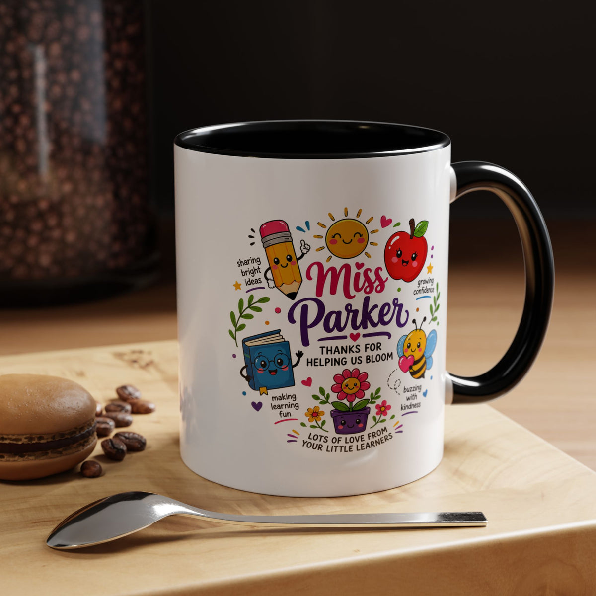 Personalized Teacher Mug with Name, Thank You Coffee Cup from Students, End of School Appreciation Gift, Colorful Classroom Keepsake