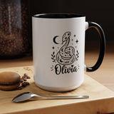 Personalized Snake Mug with Name, Celestial Serpent Coffee Cup, Custom Witchy Gift for Snake Lover, Gothic Botanical Birthday Gift