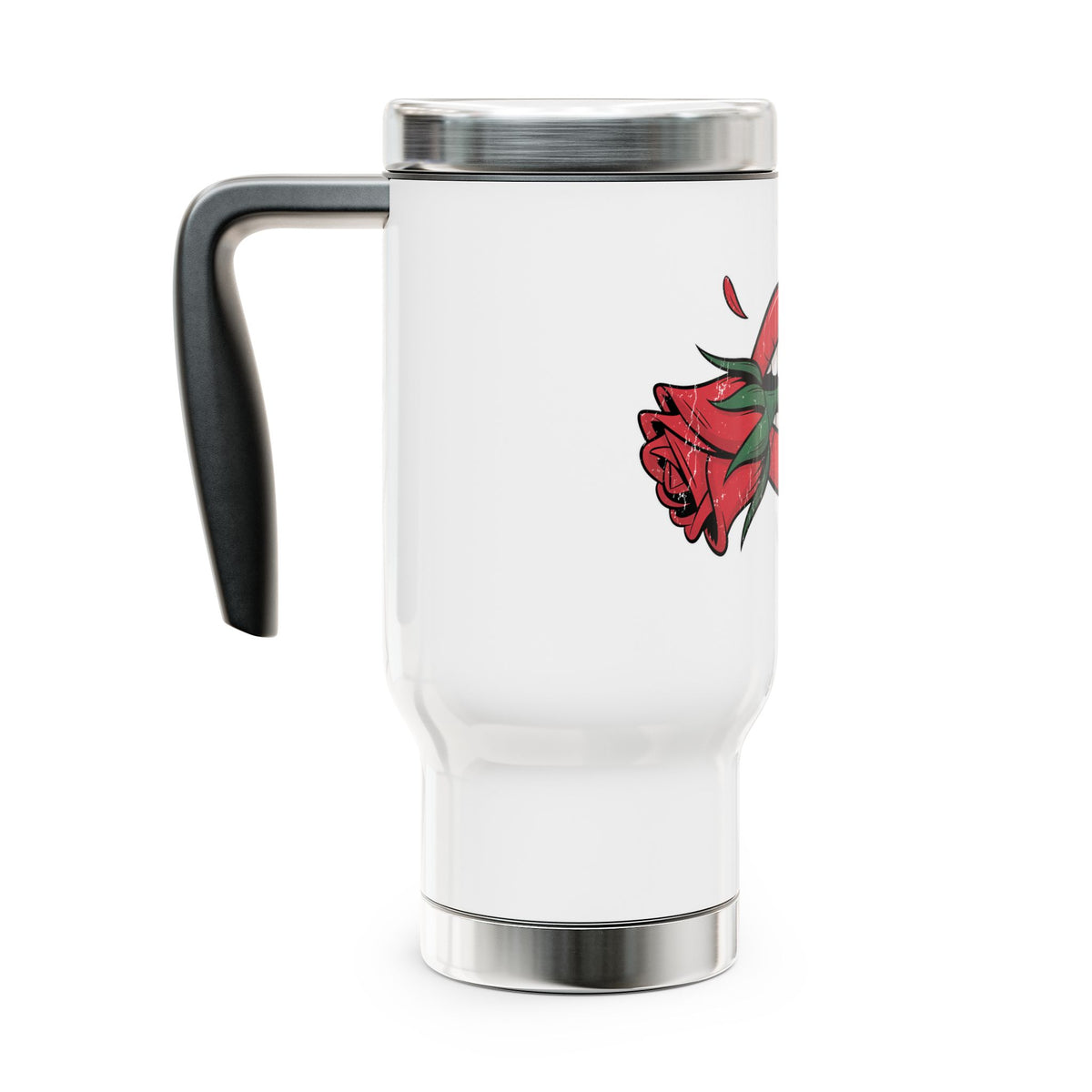 Red Lips and Rose Travel Mug, Gothic Romance Drinkware, Vintage Tattoo Style Gift for Her, Valentines Day Gift for Women