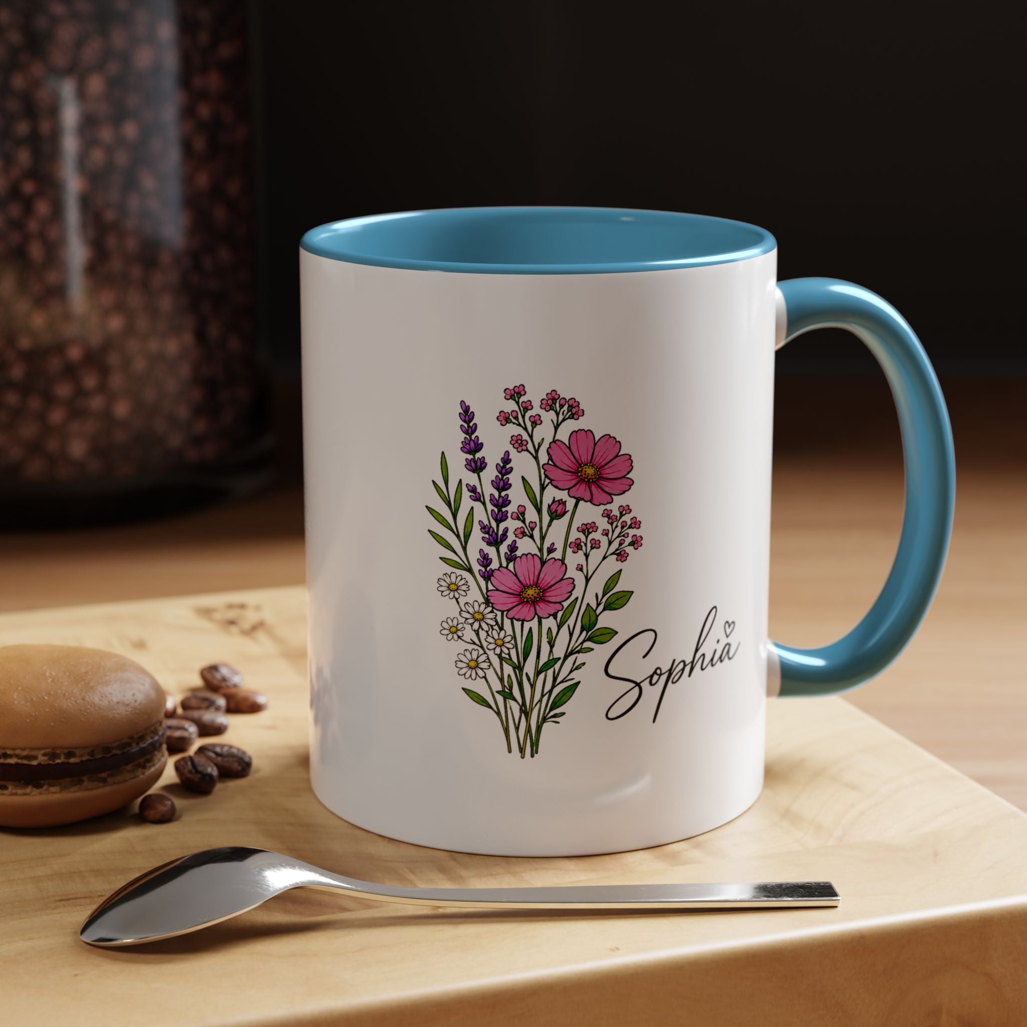 Personalized Floral Name Mug, Custom Wildflower Coffee Cup for Her, Birthday Gift for Women, Botanical Friend or Coworker Keepsake