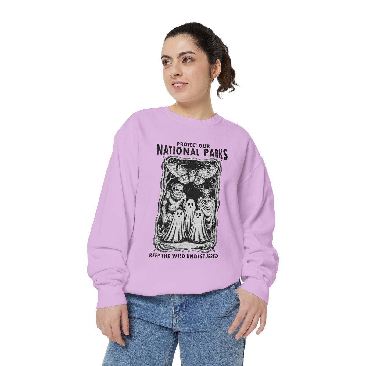 Protect Our National Parks Comfort Colors Sweatshirt, Gothic Nature Lover Crewneck, Cryptid Halloween Outdoor Adventure Gift