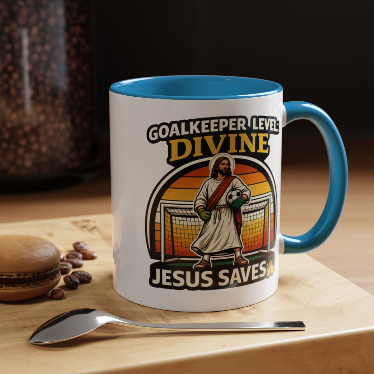 Christian Soccer Goalkeeper Mug, Jesus Saves Coffee Mug, Faith Based Sports Gift, Soccer Player Christian Mug, Goalie Gift for Believers