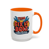 Mechanic Coffee Mug, Team Fix It Boiz Wrench and Gear Design, Handyman Gift for Dad or a Repair Crew Coworker, Workshop Coffee Break Cup