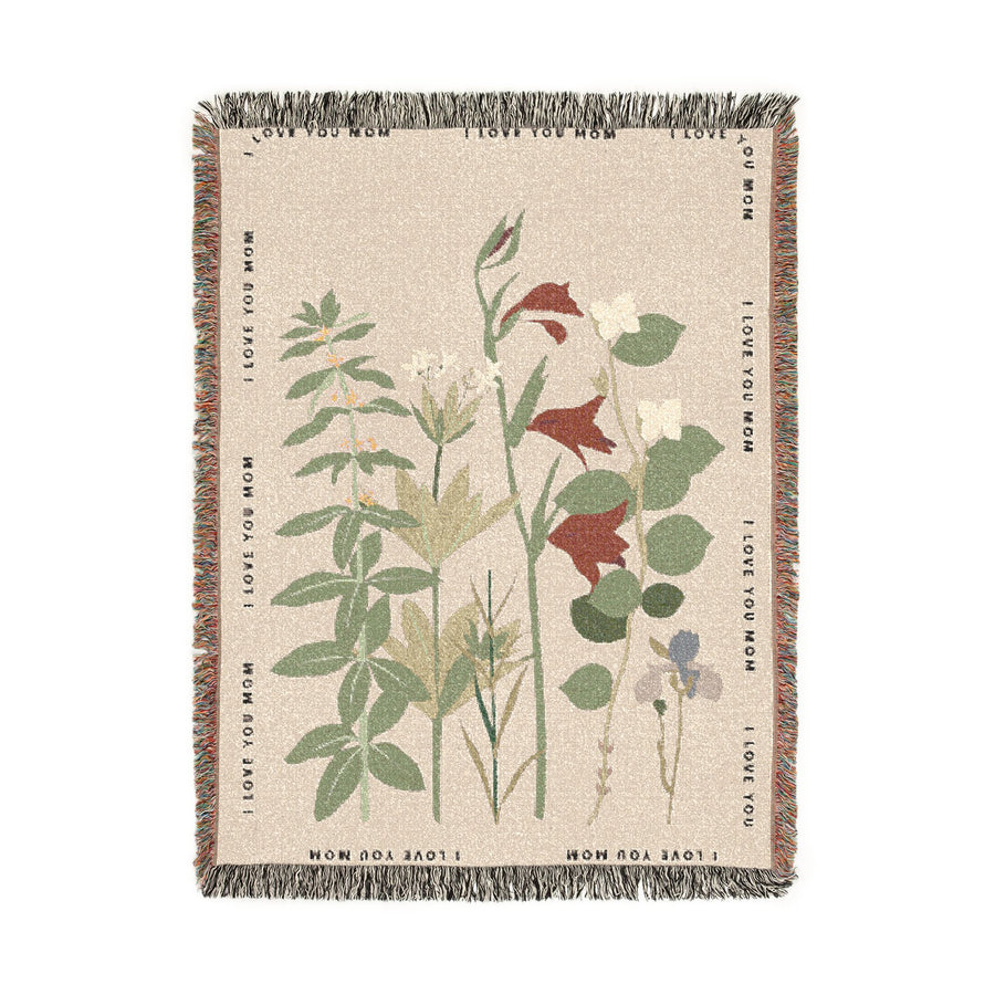 Personalized Botanical Woven Blanket for Mom, Custom Wildflower Throw Blanket, Mother's Day Gift, Floral Keepsake, I Love You Mom