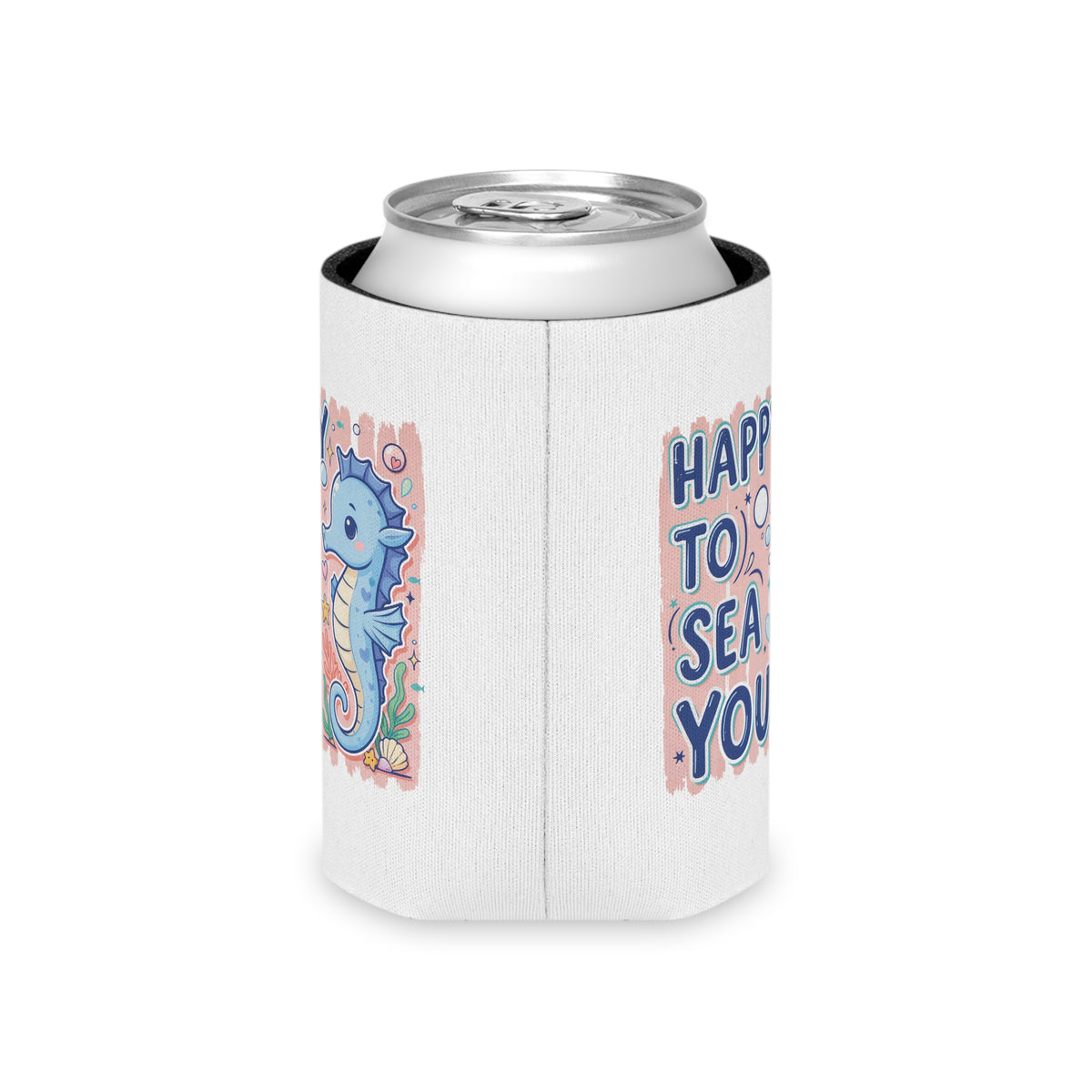 Happy to Sea You Can Cooler, Cute Seahorse Drink Sleeve, Ocean Lover Gift, Beach Party Favor, Summer Coastal Accessory