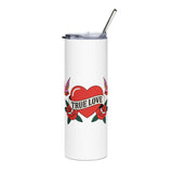 True Love Skinny Tumbler, Vintage Tattoo Heart Design, Stainless Steel Travel Cup, Romantic Gift for Her, Valentine's Day Drinkware