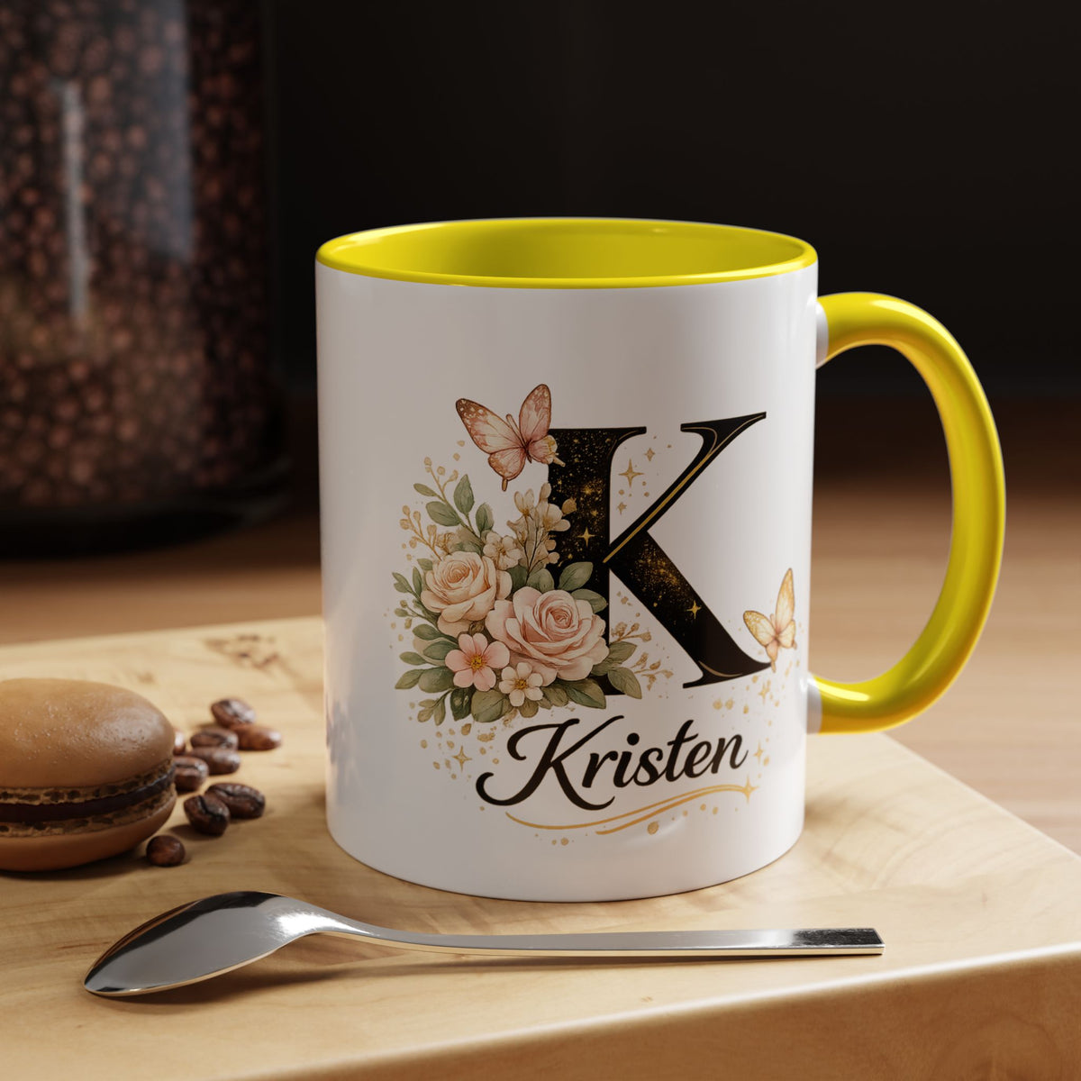 Personalized Butterfly Monogram Mug, Custom Name Coffee Mug with Initial Letter, Floral Mug for Women, Birthday Gift, Elegant Custom Cup