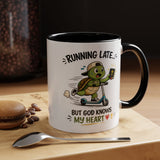 Christian Turtle Coffee Mug, Running Late But God Knows My Heart Mug, Funny Faith Based Mug, Christian Gift for Friends, Bible Lover Cup