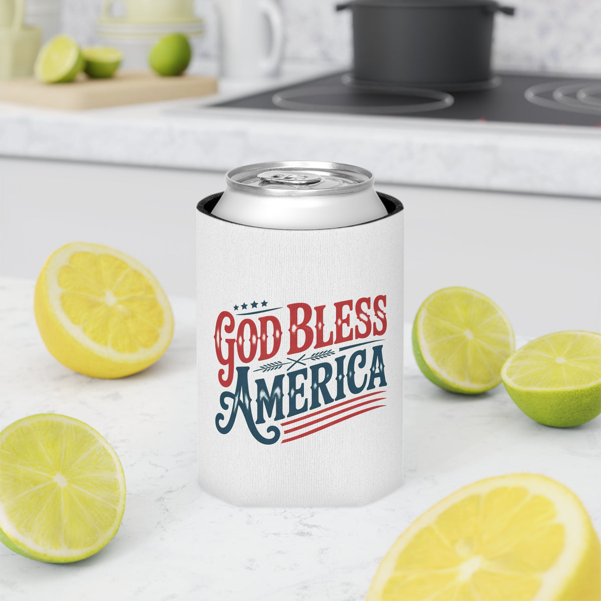 God Bless America Can Cooler, Patriotic Drink Holder, American Flag Beer Cozy, 4th of July Party Gift, USA Camping Accessory