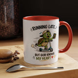 Christian Turtle Coffee Mug, Running Late But God Knows My Heart Mug, Funny Faith Based Mug, Christian Gift for Friends, Bible Lover Cup