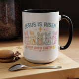 Christian Easter Bunny Mug, Jesus Is Risen Hop Into Faith Coffee Mug, Faith Based Easter Gift, Religious Spring Mug for Women Kids