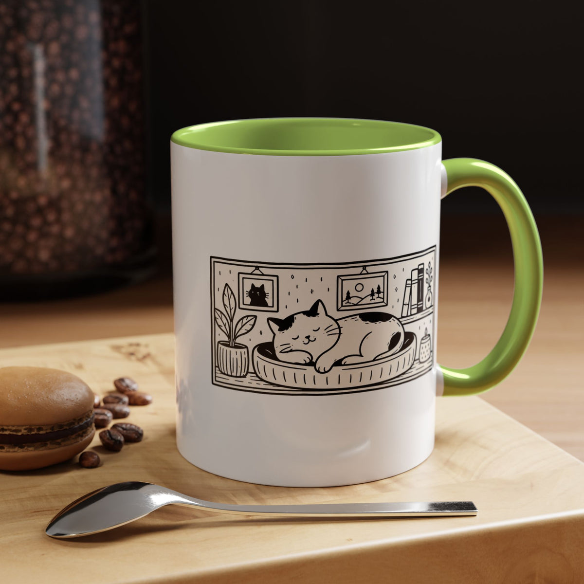 Sleeping Cat Mug, Minimalist Black and White Coffee Cup, Cozy Cat Lover Gift, Modern Kitchen Decor, Birthday Present for Her or Mom