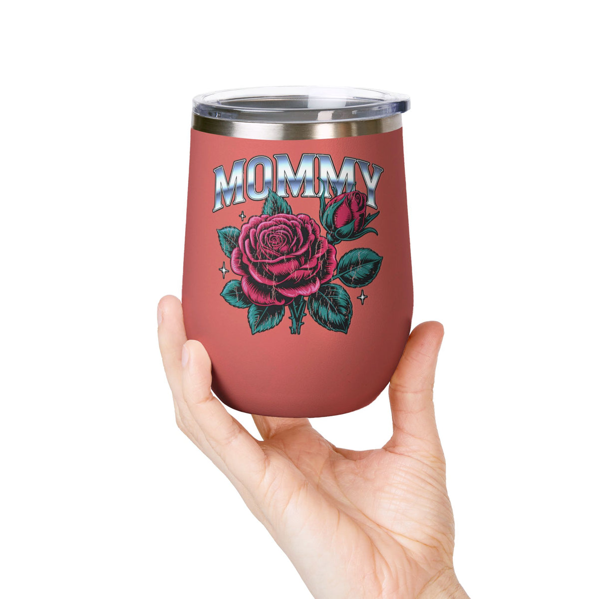 Mommy Rose Wine Tumbler, Pink Floral Cup, Mother's Day Gift for Mom, Birthday Present for Mama and Floral Lovers