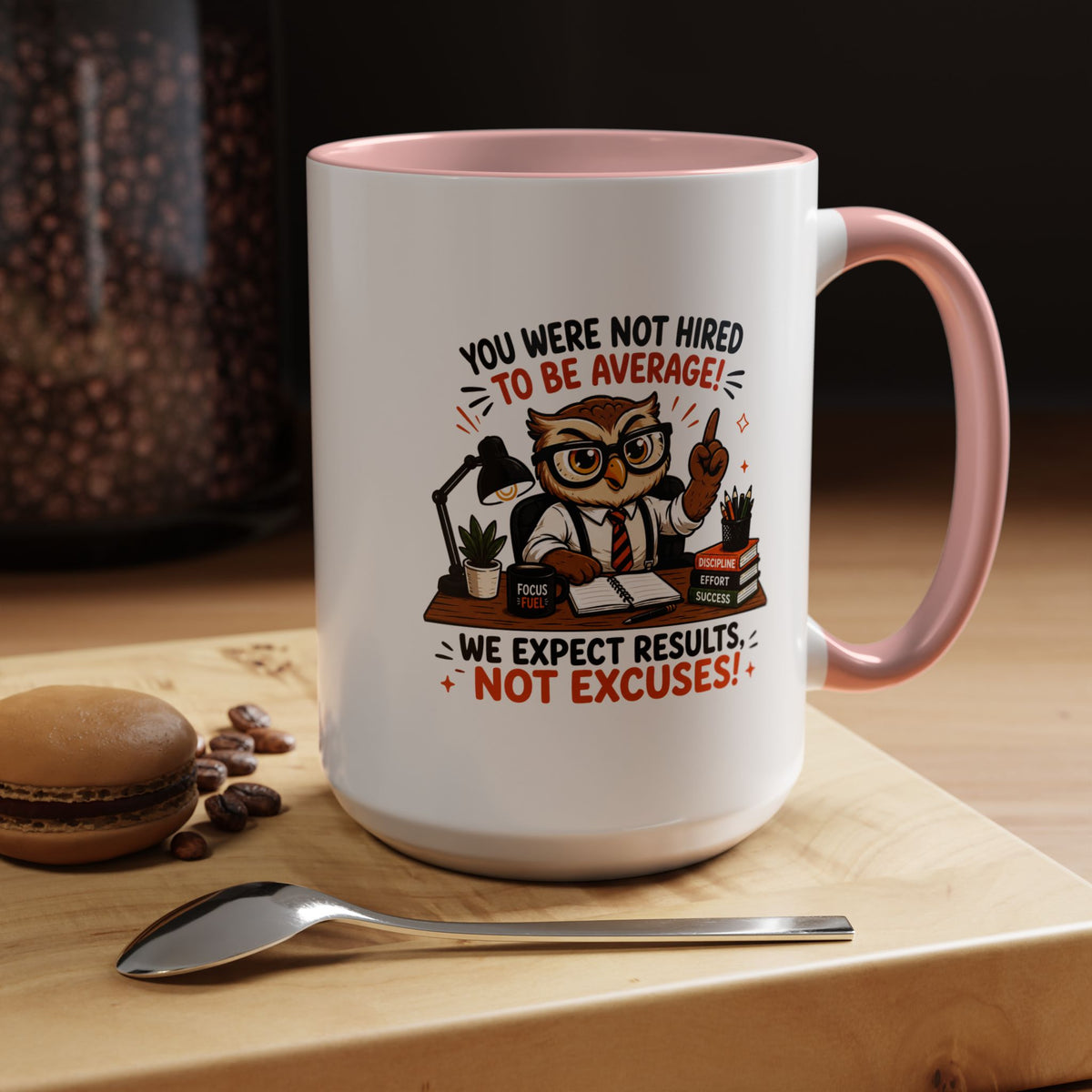 Funny Motivational Office Mug, Results Not Excuses Coffee Cup, Tough Love Gift for Employee, Coworker, Boss or Entrepreneur, Workplace Humor