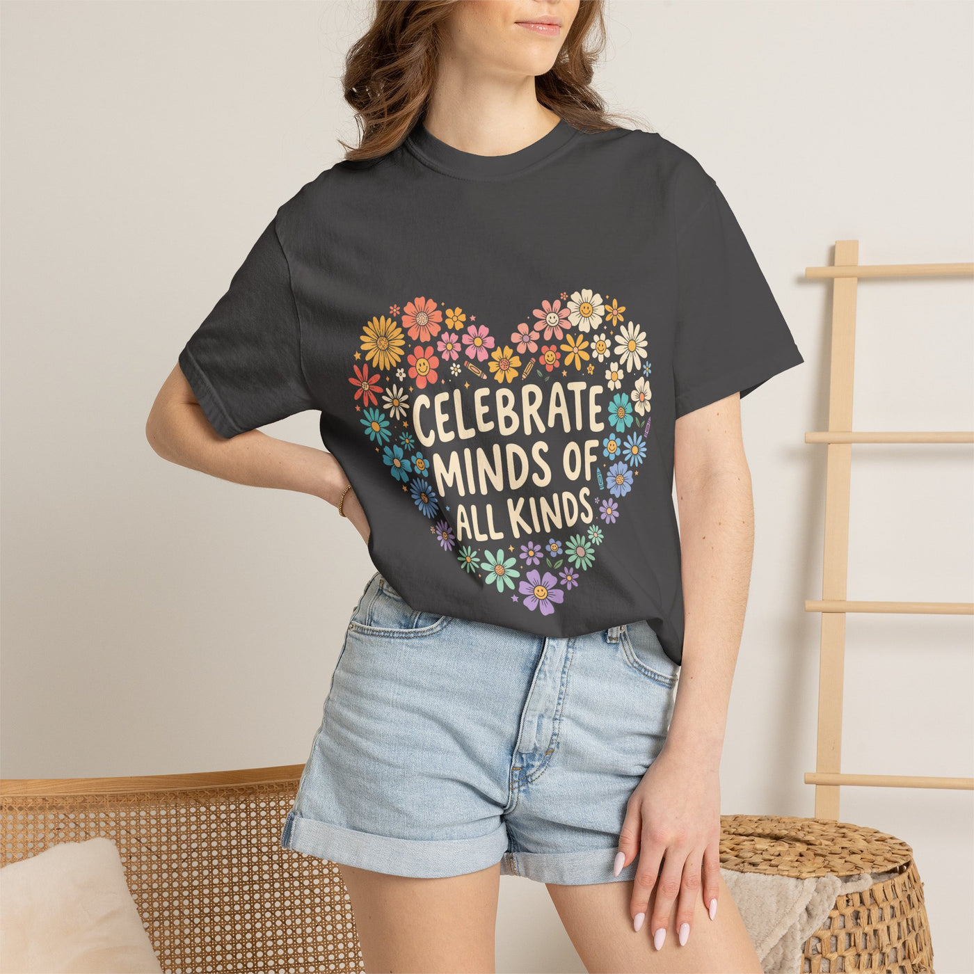 Comfort Colors Celebrate Minds of All Kinds Shirt, Autism Acceptance Flower Heart Tee, Neurodiversity Awareness Shirt, Teacher Gift