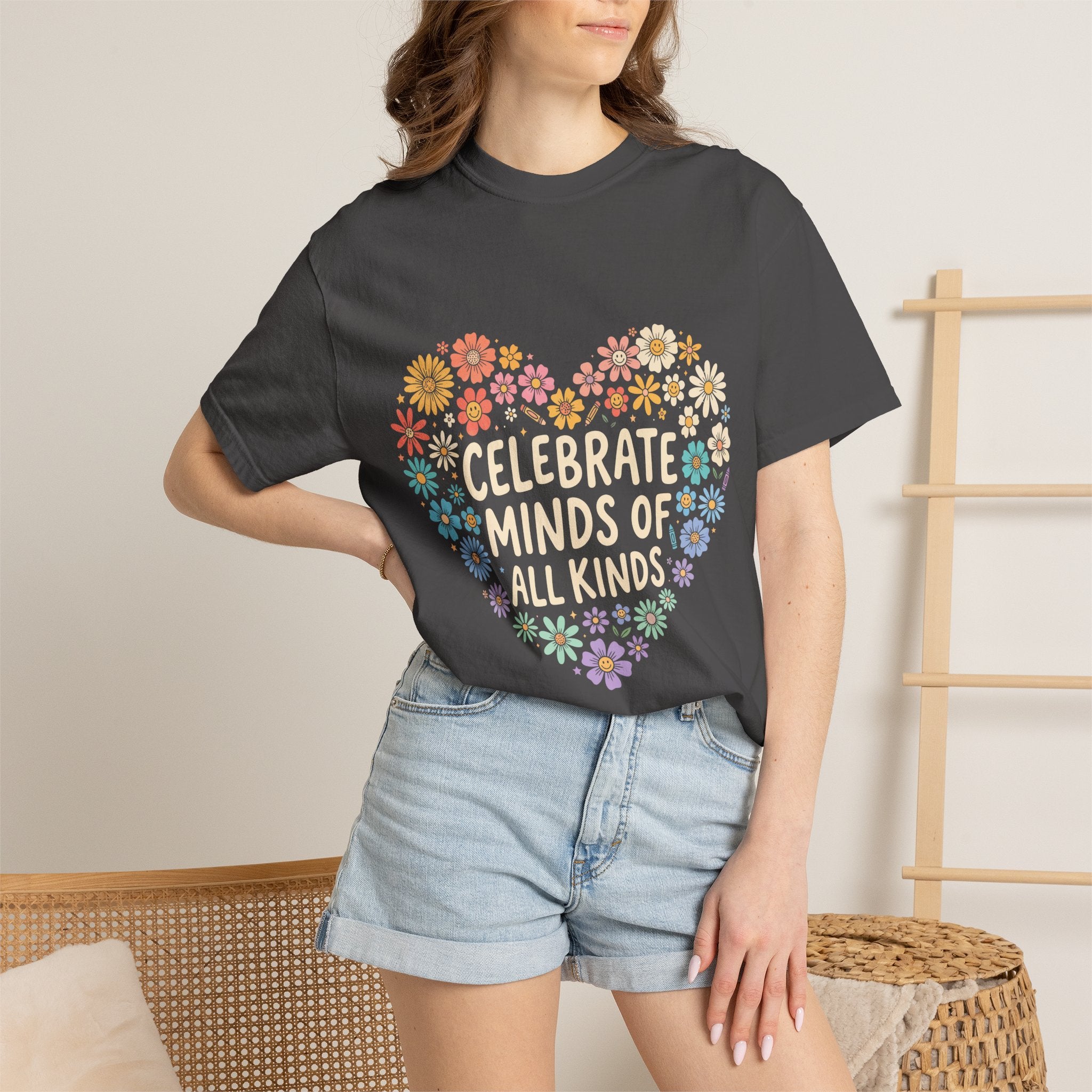 Comfort Colors Celebrate Minds of All Kinds Shirt, Autism Acceptance Flower Heart Tee, Neurodiversity Awareness Shirt, Teacher Gift