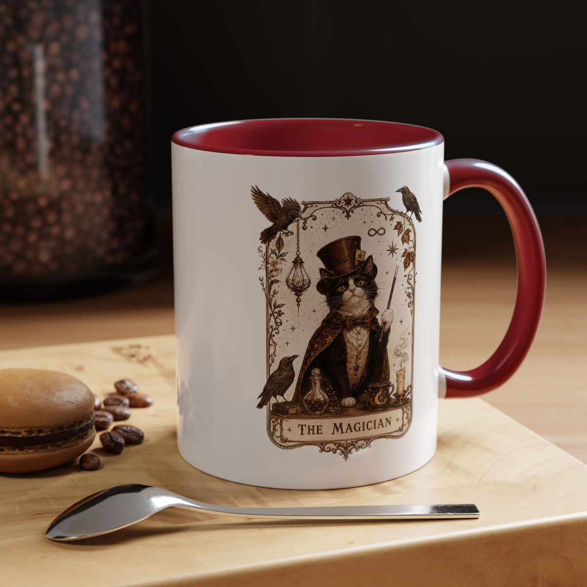 Black Cat Magician Tarot Coffee Mug, Mystic Cat Tarot Card Mug, The Magician Cat Cup, Witchy Gothic Gift for Cat Lovers
