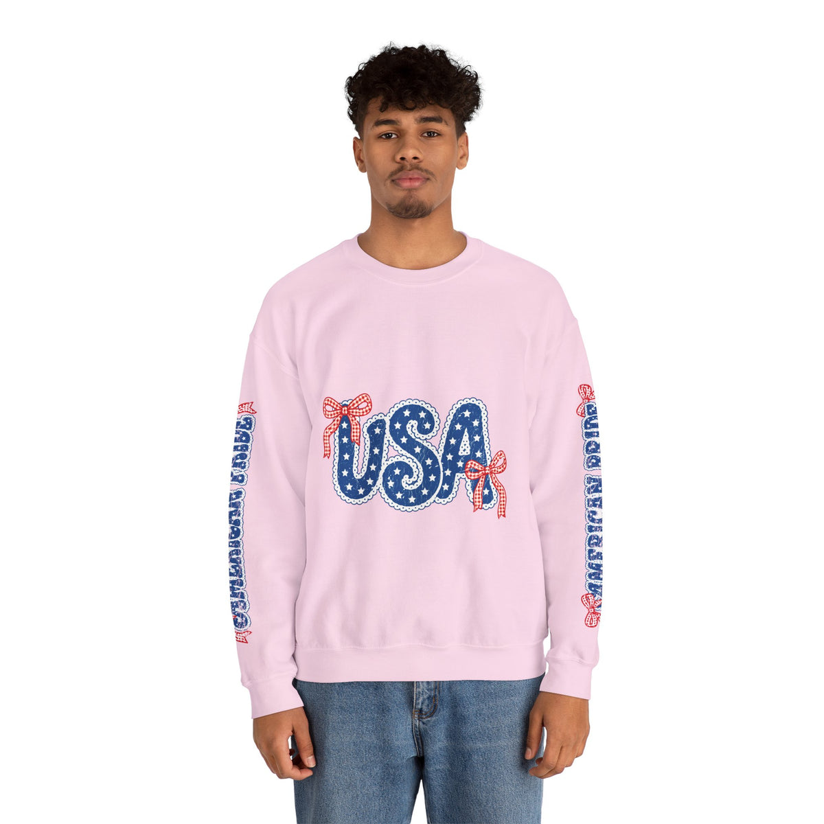 USA Patriotic Sweatshirt, American Flag Ribbon Pullover, Vintage Stars and Stripes Top, Fourth of July Outfit, Americana Gift for Women