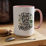 Matcha Lover Mug, Just a Girl Who Loves Matcha Quote, Green Tea and Whisk Design, Birthday Gift for a Friend Who Enjoys Cozy Morning Rituals