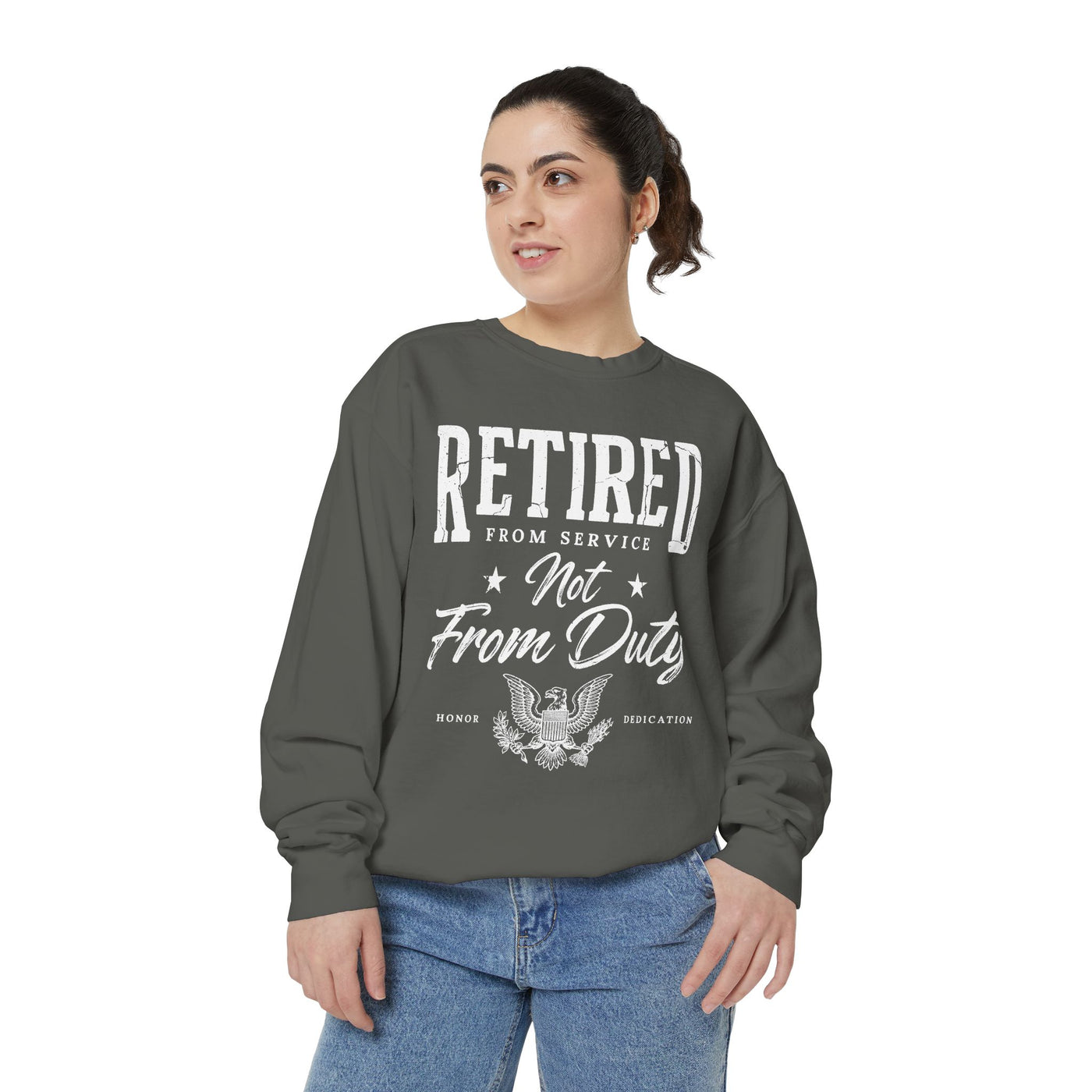 Retired From Service Not From Duty Sweatshirt, Military Retirement Crewneck, Veteran Gift, Patriotic Eagle Veterans Day Pullover for Retiree