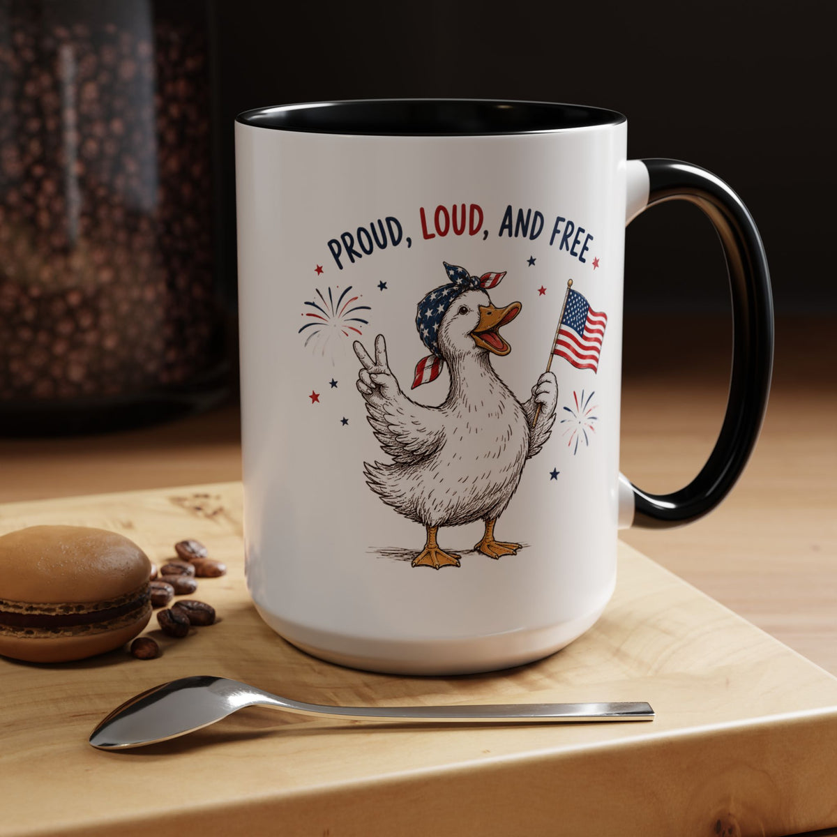Funny Patriotic Goose Coffee Mug, Proud Loud and Free Mug, American Flag Goose Cup, Fourth of July Gift, USA Pride Coffee Mug
