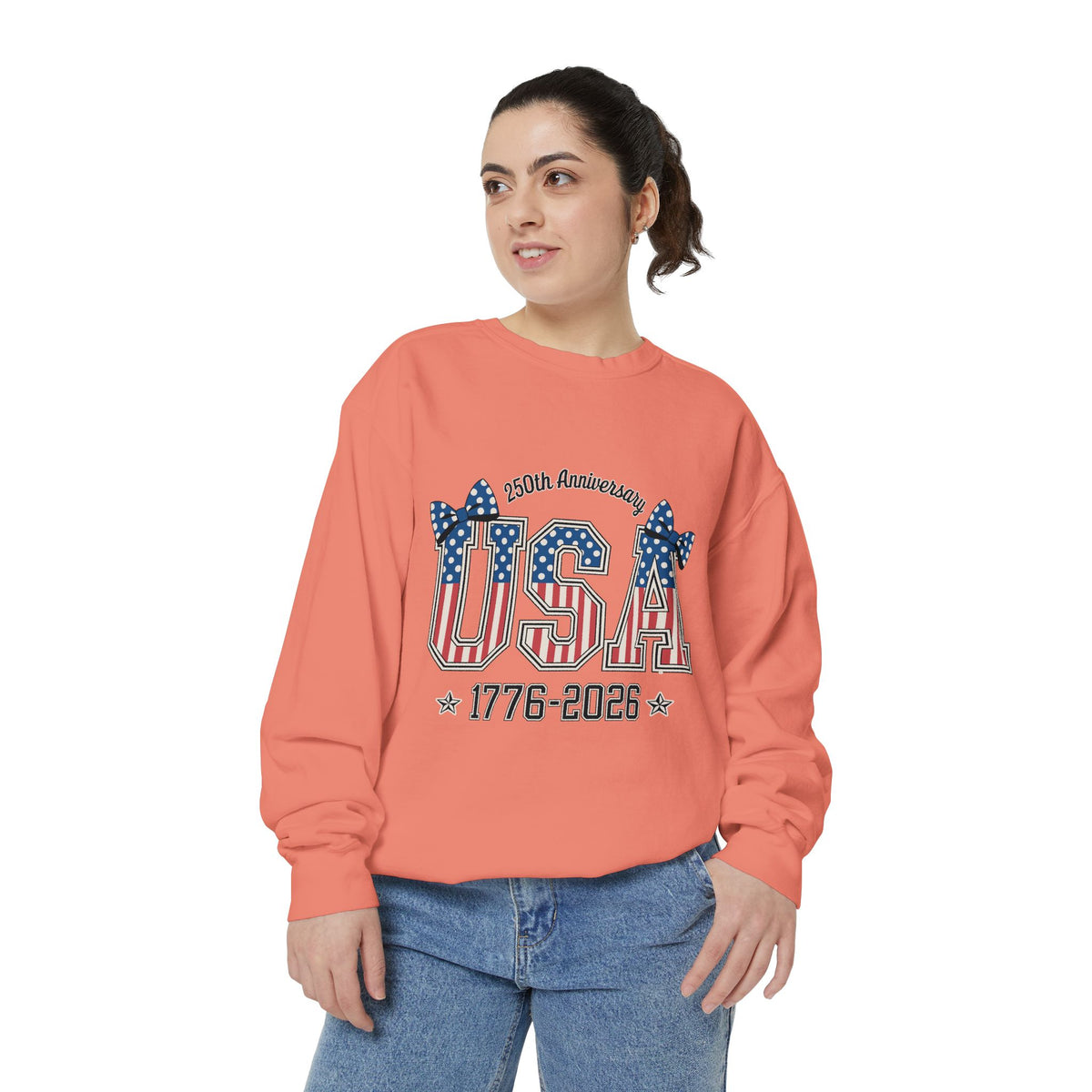 USA 250th Anniversary Comfort Colors Sweatshirt, Patriotic Bow Coquette Shirt, America 1776 2026 Sweatshirt, Fourth of July Gift