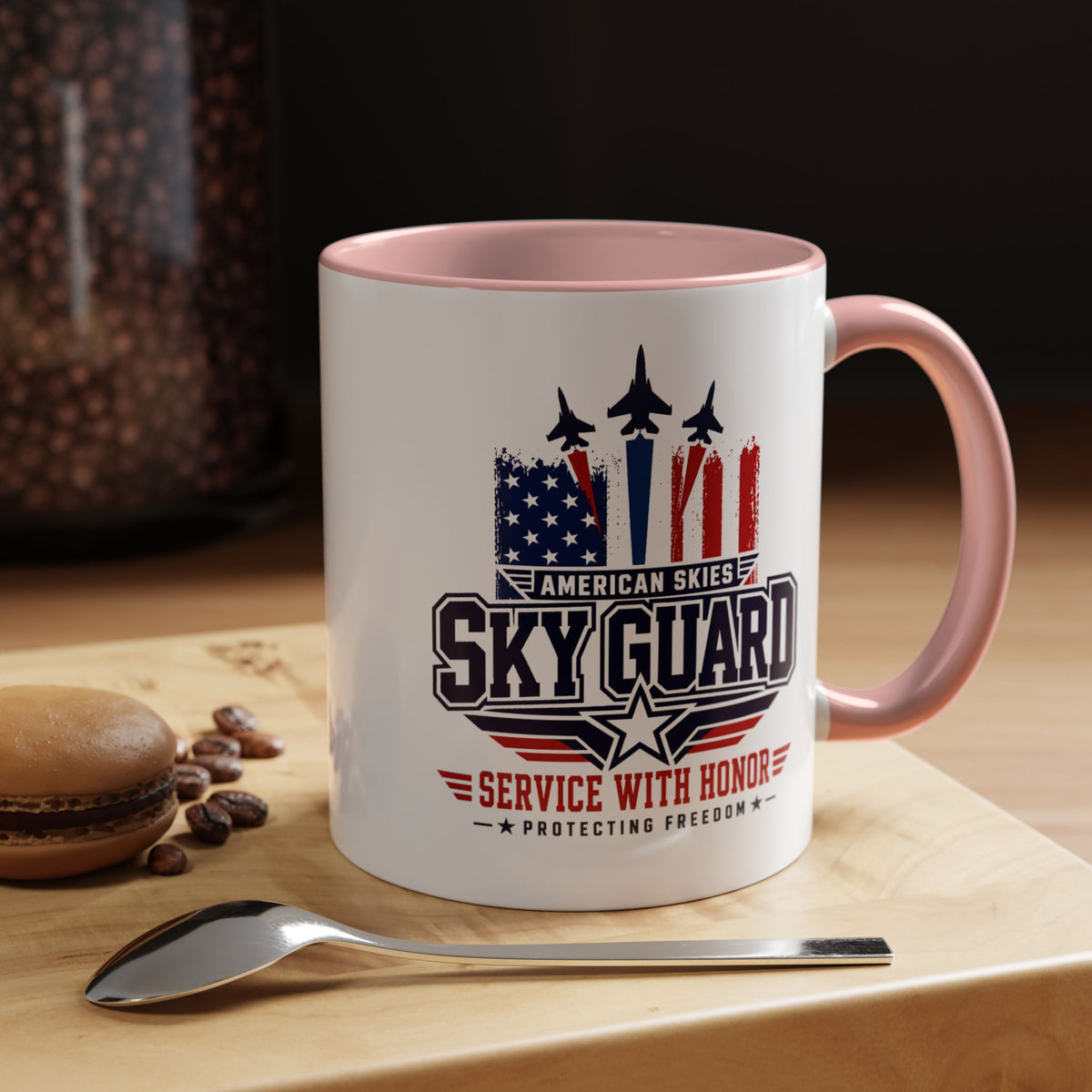 Military Aviation Coffee Mug, American Skies Skyguard Cup, Patriotic Fighter Jet Gift for Pilot, Veteran, Airman or Armed Forces Supporter