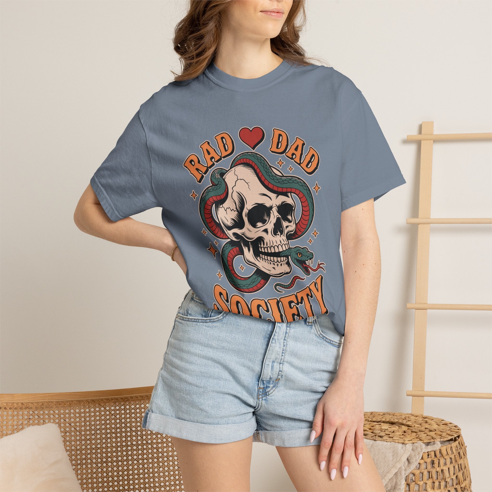 Rad Dad Society Comfort Shirt, Skull Snake Graphic Tee, Edgy Fatherhood Tshirt, Alternative Dad Gift for Fathers Day