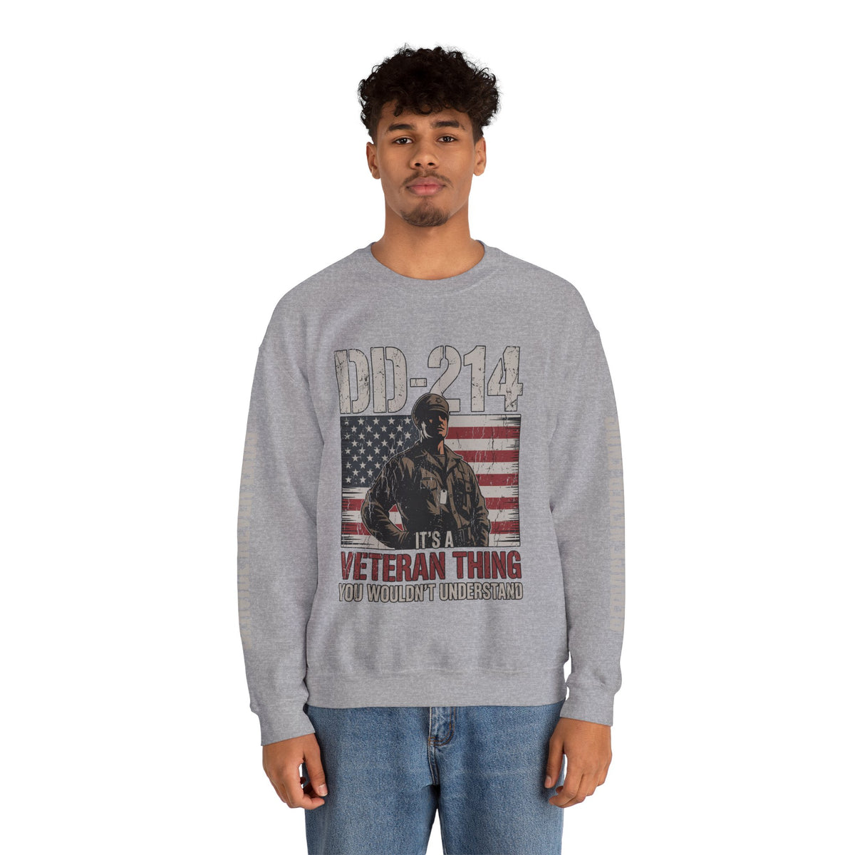 DD-214 Veteran Sweatshirt, Military Veteran Crewneck, American Flag Pullover, Veteran Gift for Him, Patriotic Fourth of July Top