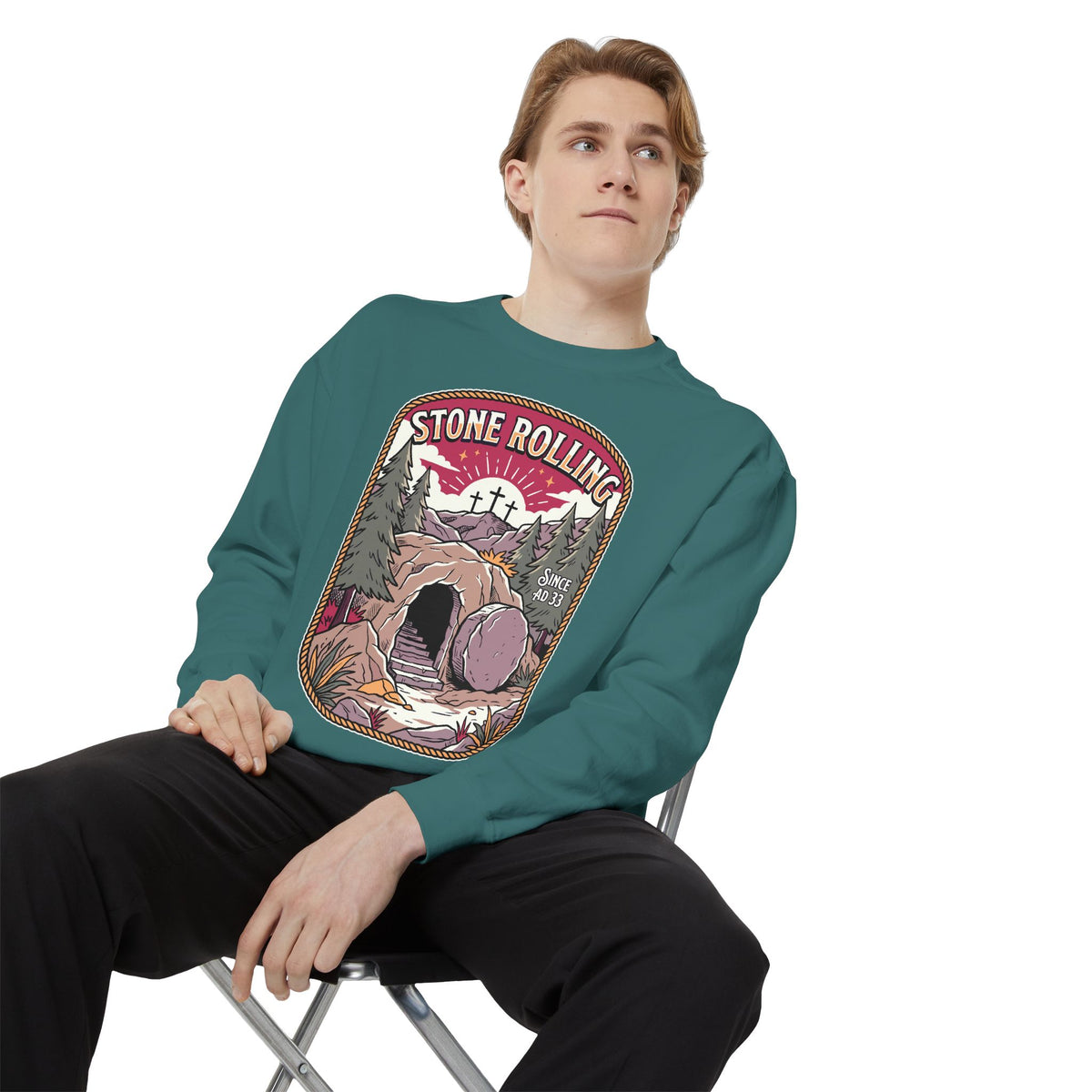 Stone Rolling Since AD 33 Comfort Colors Sweatshirt, Christian Easter Crewneck Sweatshirt, Faith Based Resurrection Gift for Believers