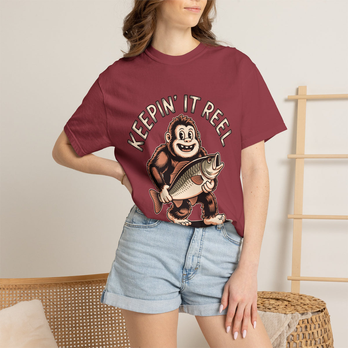 Funny Sasquatch Fishing Comfort Colors Shirt, Keepin It Reel Bigfoot Angler Tee, Fisherman Gift Shirt, Lake Life Outdoor Graphic Tee