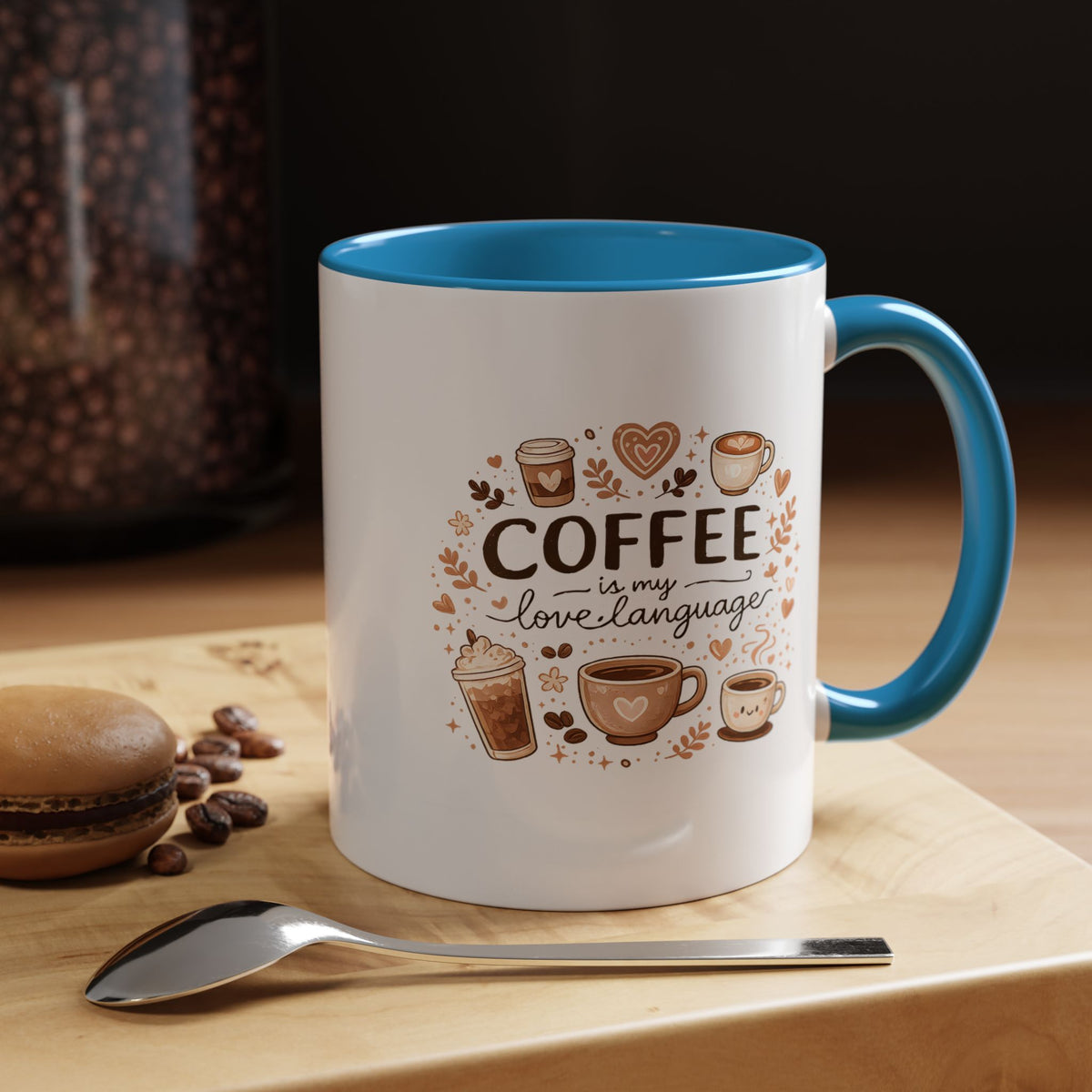 Coffee Is My Love Language Coffee Mug, Cute Cafecito Lover Gift for Her, Aesthetic Barista Latte Ceramic Tea Cup with Pink Handle