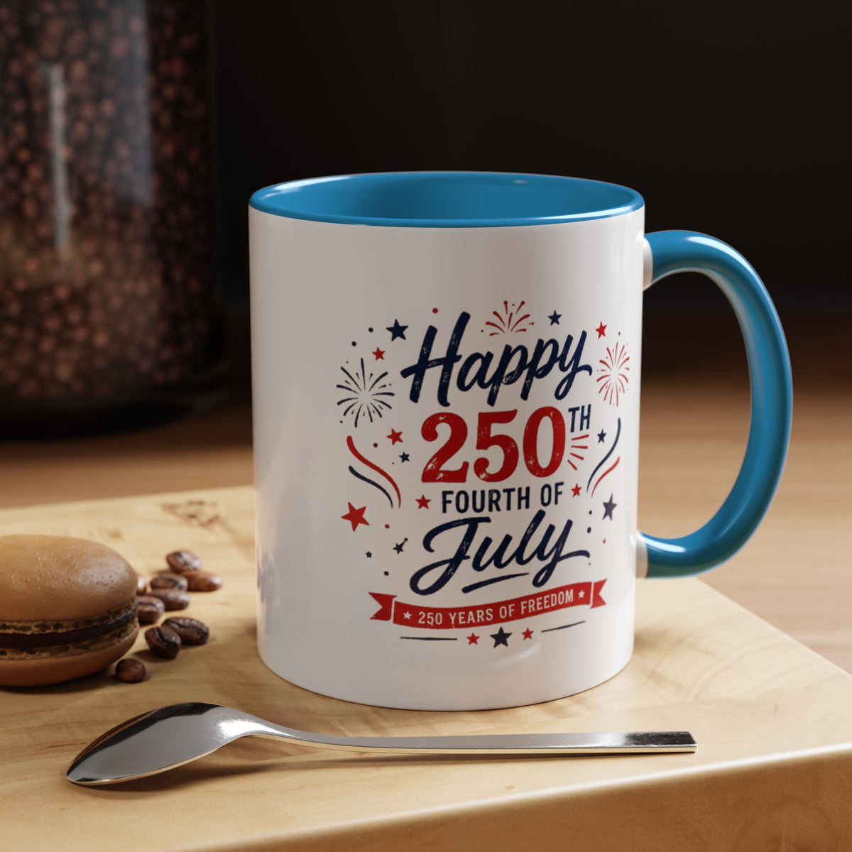 Happy 250th Fourth of July Coffee Mug, Semiquincentennial Gift for History Lovers, 1776 to 2026 Patriotic Ceramic Tea Cup