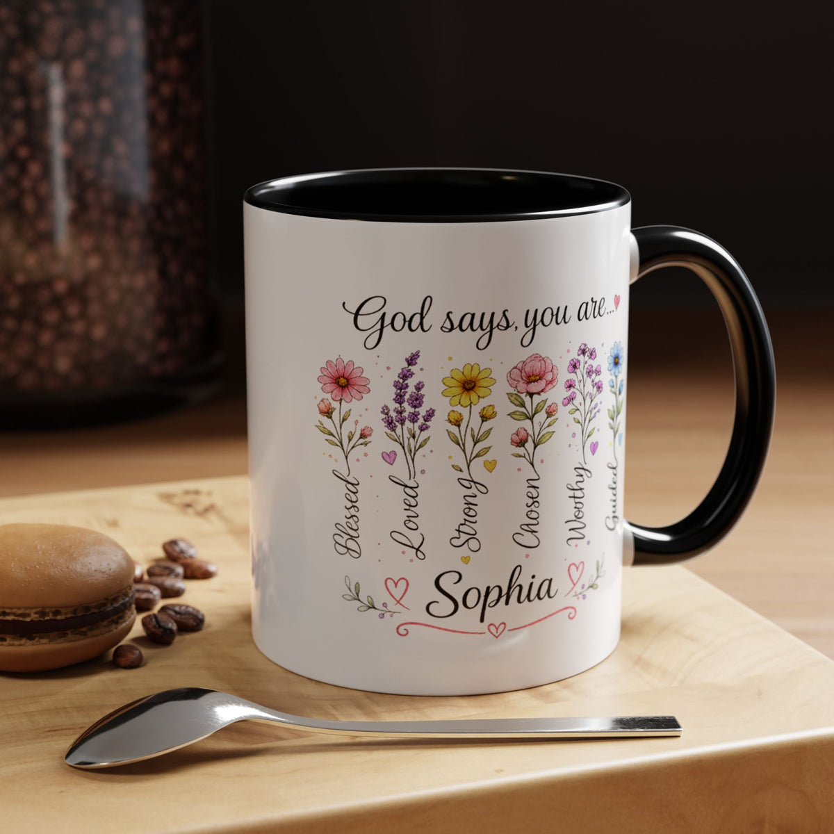 Personalized Christian Girl Mug, God Says You Are Blessed Loved Strong Chosen Worthy Guided Coffee Mug, Faith Gift for Daughter