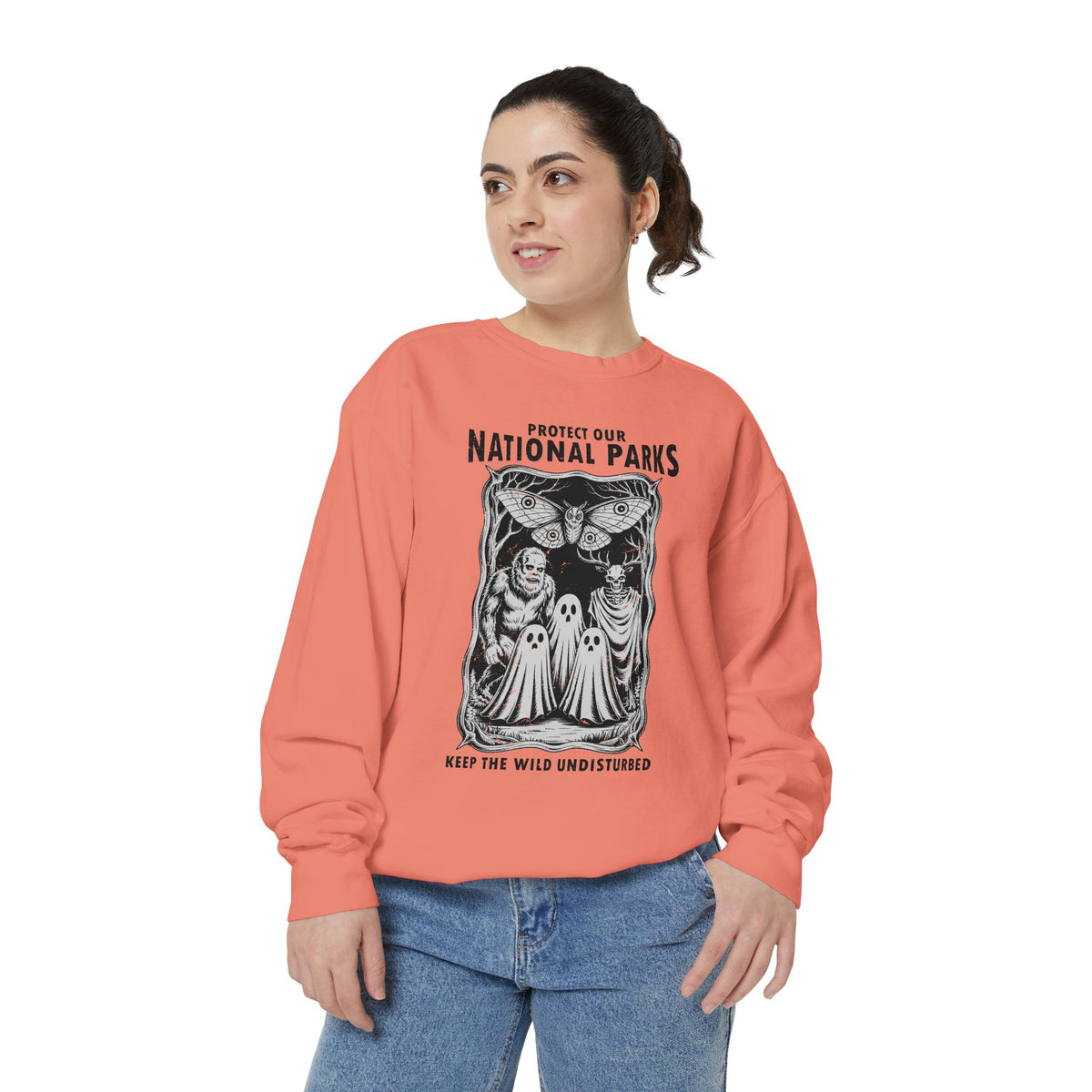 Protect Our National Parks Comfort Colors Sweatshirt, Gothic Nature Lover Crewneck, Cryptid Halloween Outdoor Adventure Gift