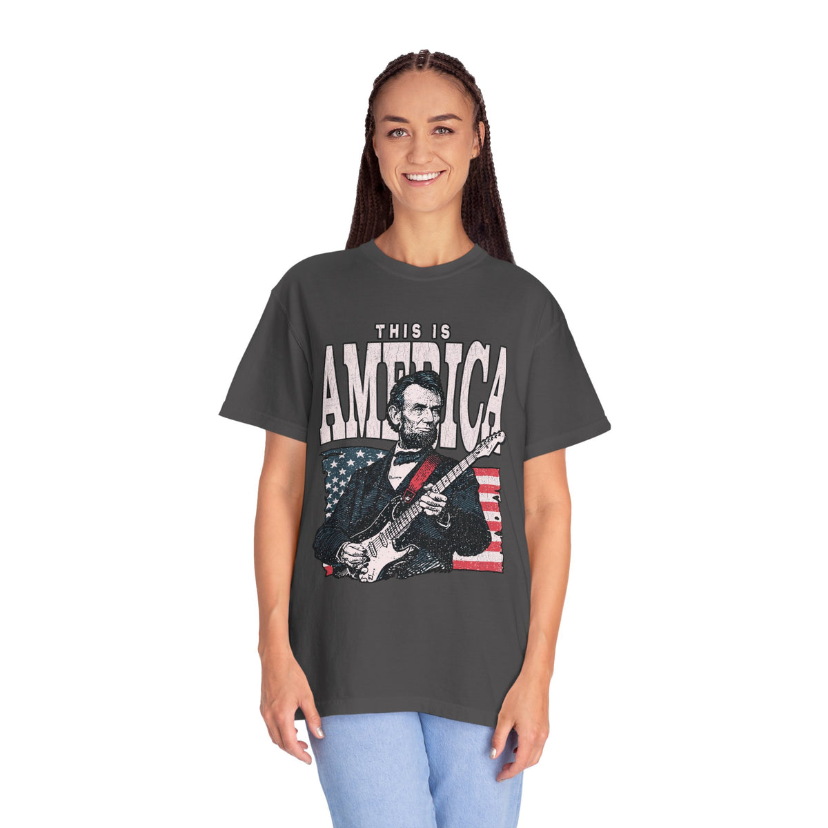 Abraham Lincoln Guitar Shirt, Funny This Is America Graphic, Gift for History Teachers and Music Lovers, Fourth of July Party Outfit